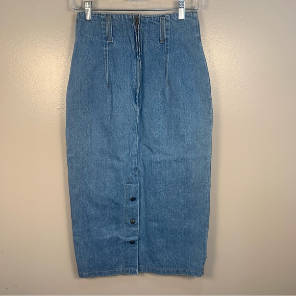 VTG 90s Stuffed Shirt Jeanswear Denim Midi Skirt Back Buttons - Picture 7 of 9